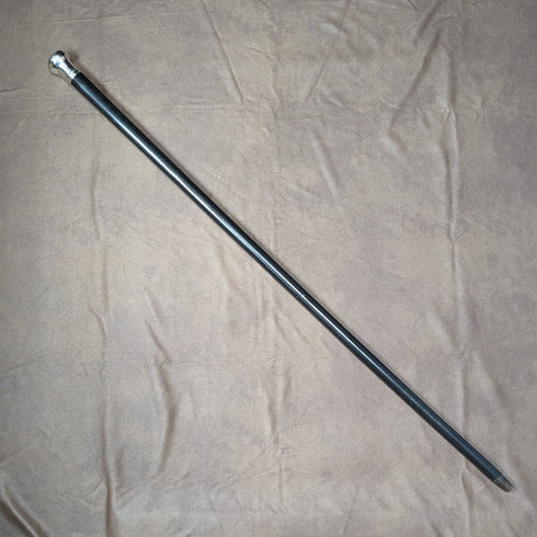 1922年 英国アンティーク 紳士用ステッキ 黒軸 純銀 丸ハンドル 92cm